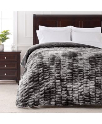 Premium Ruched Faux Fur & Mink Reversible Blanket, Throw
