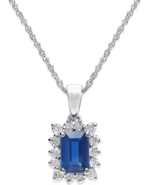 image of Sapphire (5/8 ct. t.w.) and Diamond (1/5 ct. t.w.) Pendant Necklace in 14k White Gold