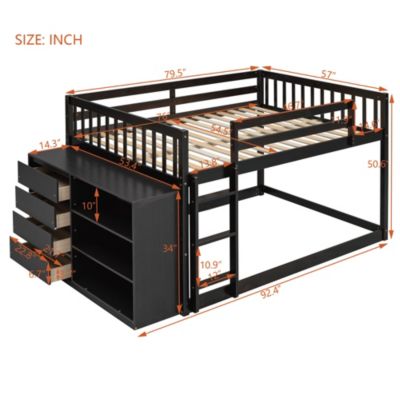  Full-over-Full Bunk Bed with 4 Storage Drawers and 3 Shelves