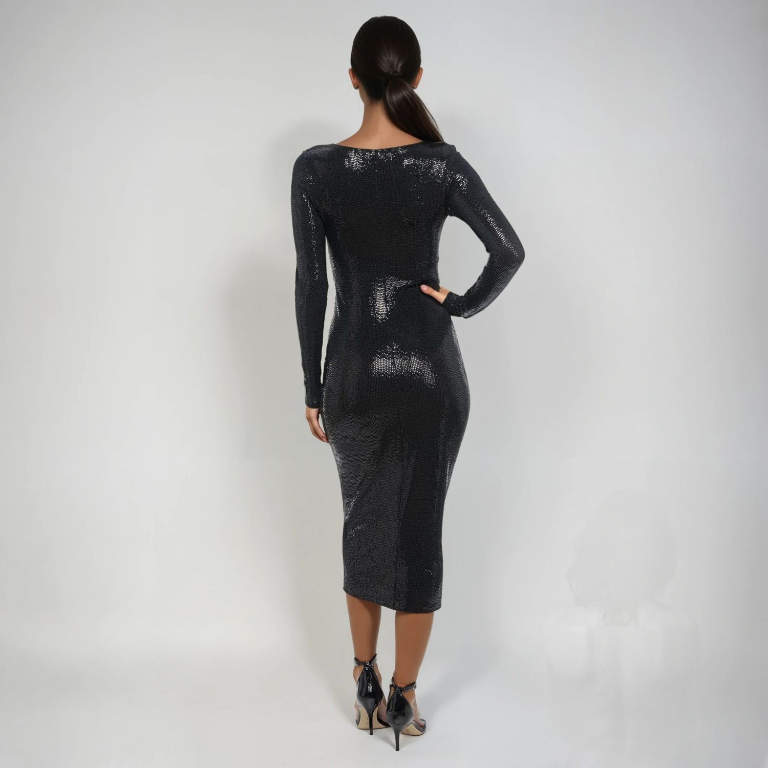 Women's Long Sleeve Square Neck Disco Dot Maxi Dress