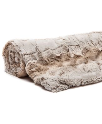 Premium Faux Fur Ombre Throw Blanket - Super Soft, Lightweight Minky Blanket with Fuzzy Sherpa Side - 50" x 65” - Gray