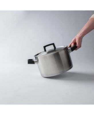 Ron 10" 18/10 Stainless Steel Covered Stockpot 6.8Qt., Black Handles