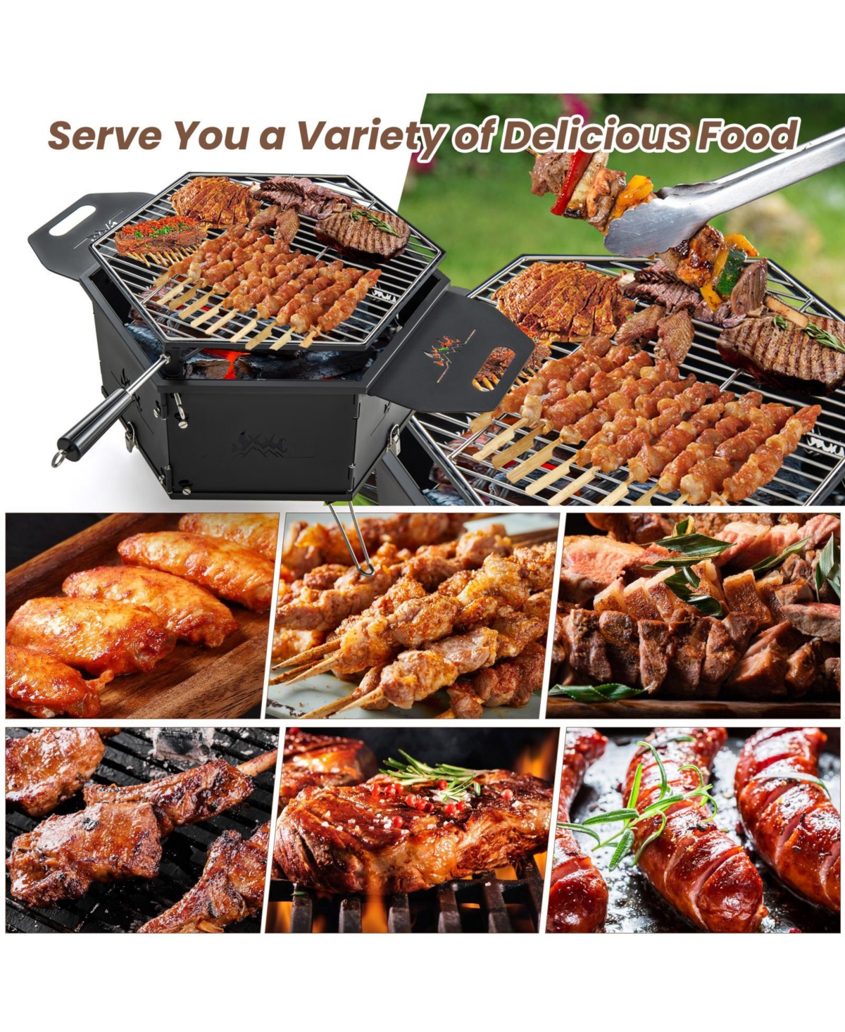 Givimo Portable Charcoal Grill Stove Rotatable with Foldable Body and Legs with Handles