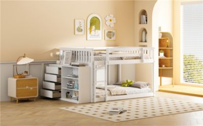 Streamdale Full over Full Bunk Bed with 4 Drawers and 3 Shelves-Gray