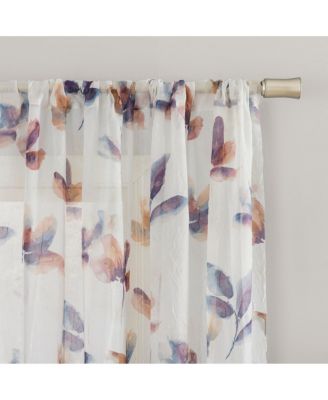 Ellie Floral Print Sheer Rod Pocket Curtain Panel