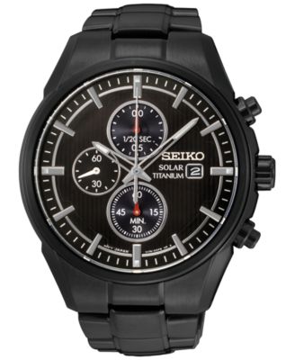 Seiko - Men's Chronograph-Solar Black Ion-Plated Titanium Bracelet Watch 42mm SSC393
