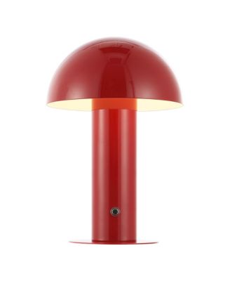 Boletus 10.75" Contemporary Bohemian Rechargeable/Cordless Iron Dimmable Integrated LED Mushroom Table Lamp, Red