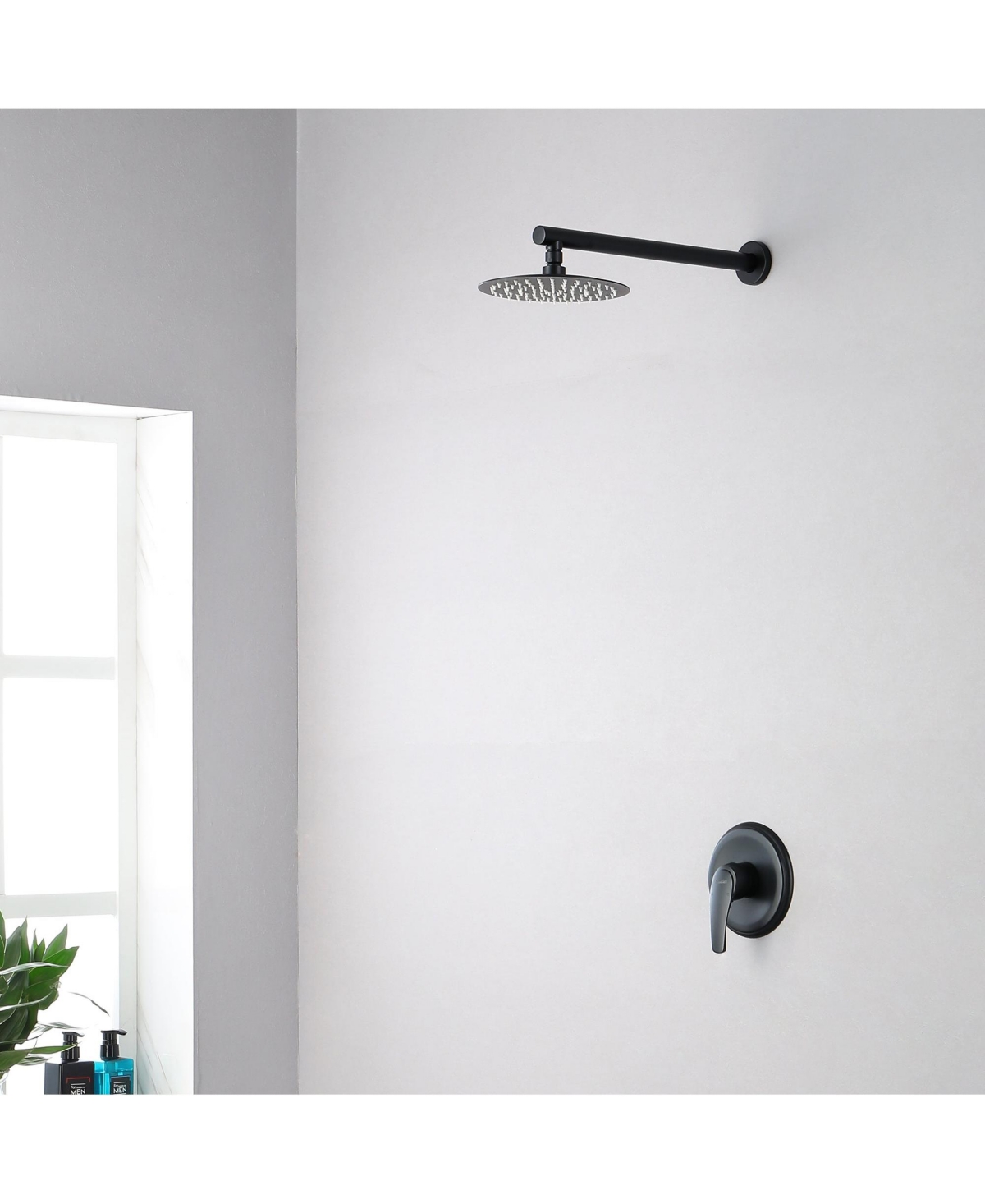Boyel Living 1-Spray Patterns with 2.5 Gpm 8 in. Wall Mount Rain Fixed Shower Head with Single Handle and Valve