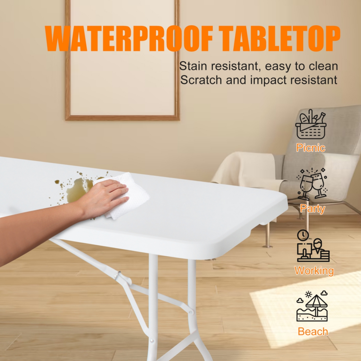 Streamdale Furniture 8ft Foldable Table: Portable and Durable for Outdoor Activities