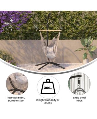 Inger Heavy Duty All-Weather Hanging Hammock Chair C-Stand With Steel Offset Base And Hardware, 360 Degree Rotation