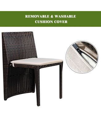 3 Pieces Cushioned Wicker Patio Bistro Set with No Assembly Needed