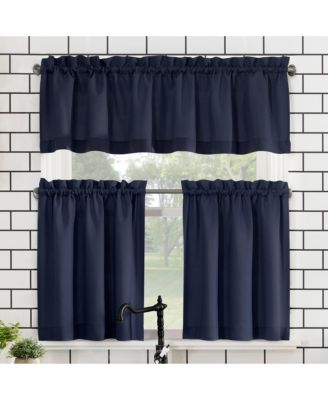 Martine Microfiber Semi-Sheer Rod Pocket Kitchen Curtain Valance and Tiers Set