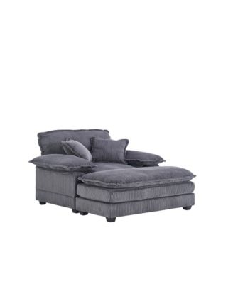  56.3" Corduroy Sofa with Toss Pillows and Ottoman