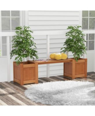 Wood Planter Box with Bench for Garden Yard Balcony