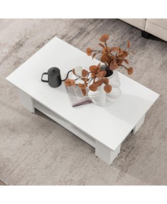 Large 36 Inch 2-tier Wooden Modern Coffee Table with Storage Shelf