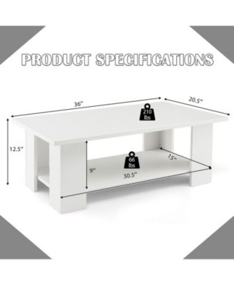 Large 36 Inch 2-tier Wooden Modern Coffee Table with Storage Shelf