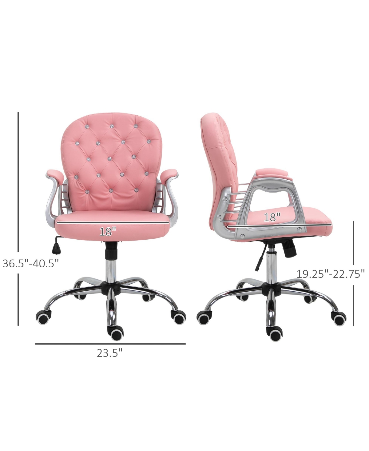 Streamdale FurniturePu Leather Desk Chair with Padded Arms, Adjustable Height & Wheels - Pink