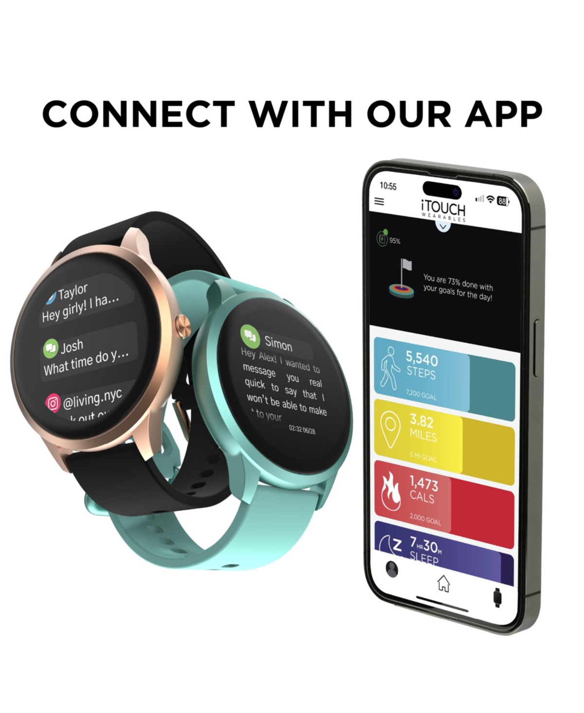 iTouch Sport 4 UnisexSilicone Strap Smartwatch 43.2mm - Black