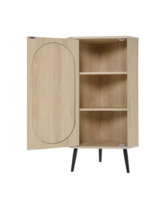 Corner Cabinet with Rattan Door for Small Spaces