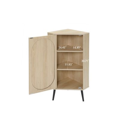 Corner Cabinet with Rattan Door for Small Spaces