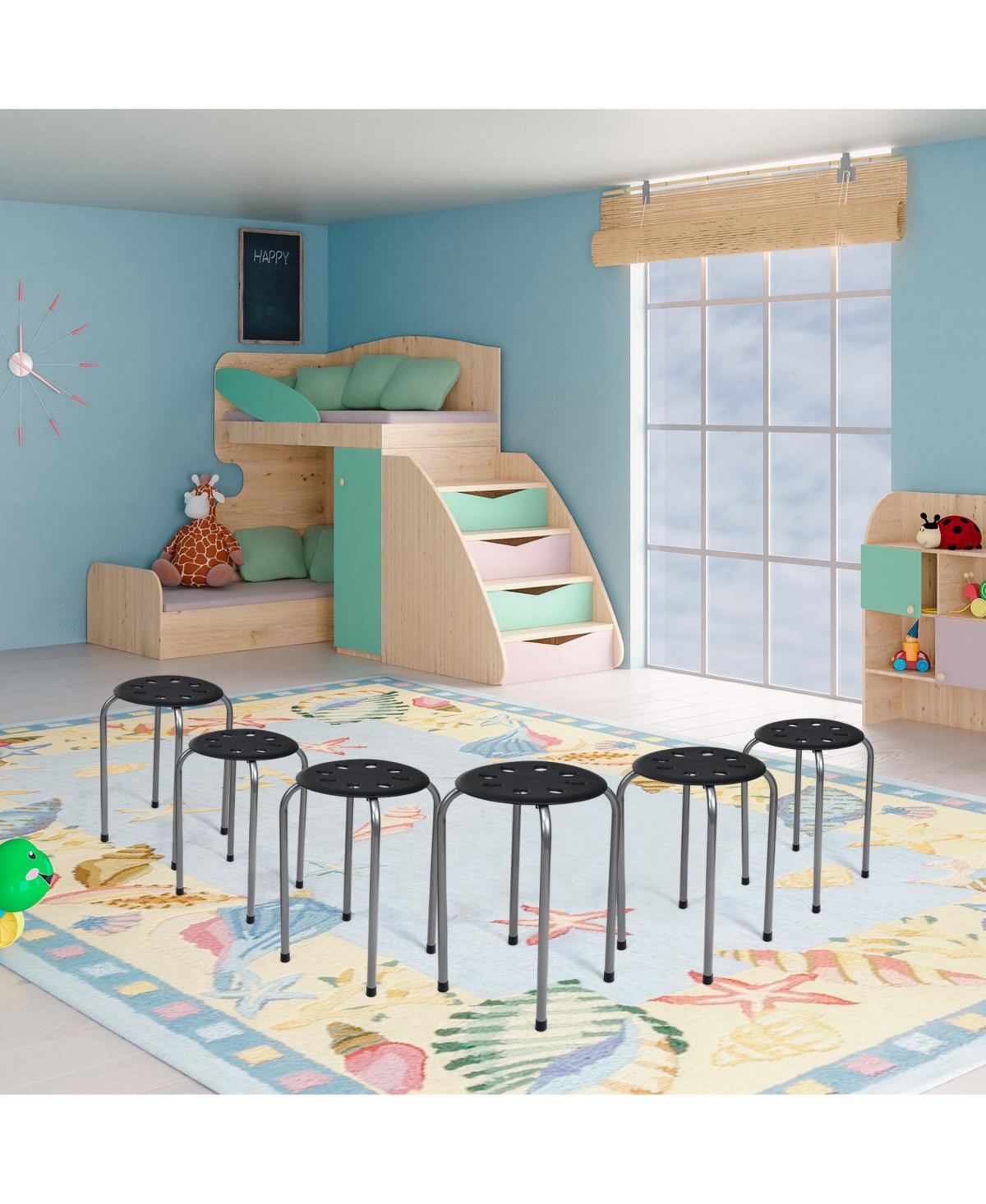 Skonyon Set of 6 Portable Plastic Stack Stools with Metal Frame