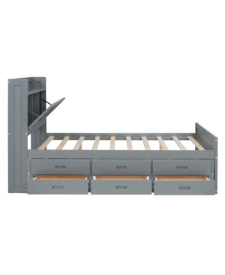 Full Size Wooden Storage Bed with Twin Trundle and Outlets