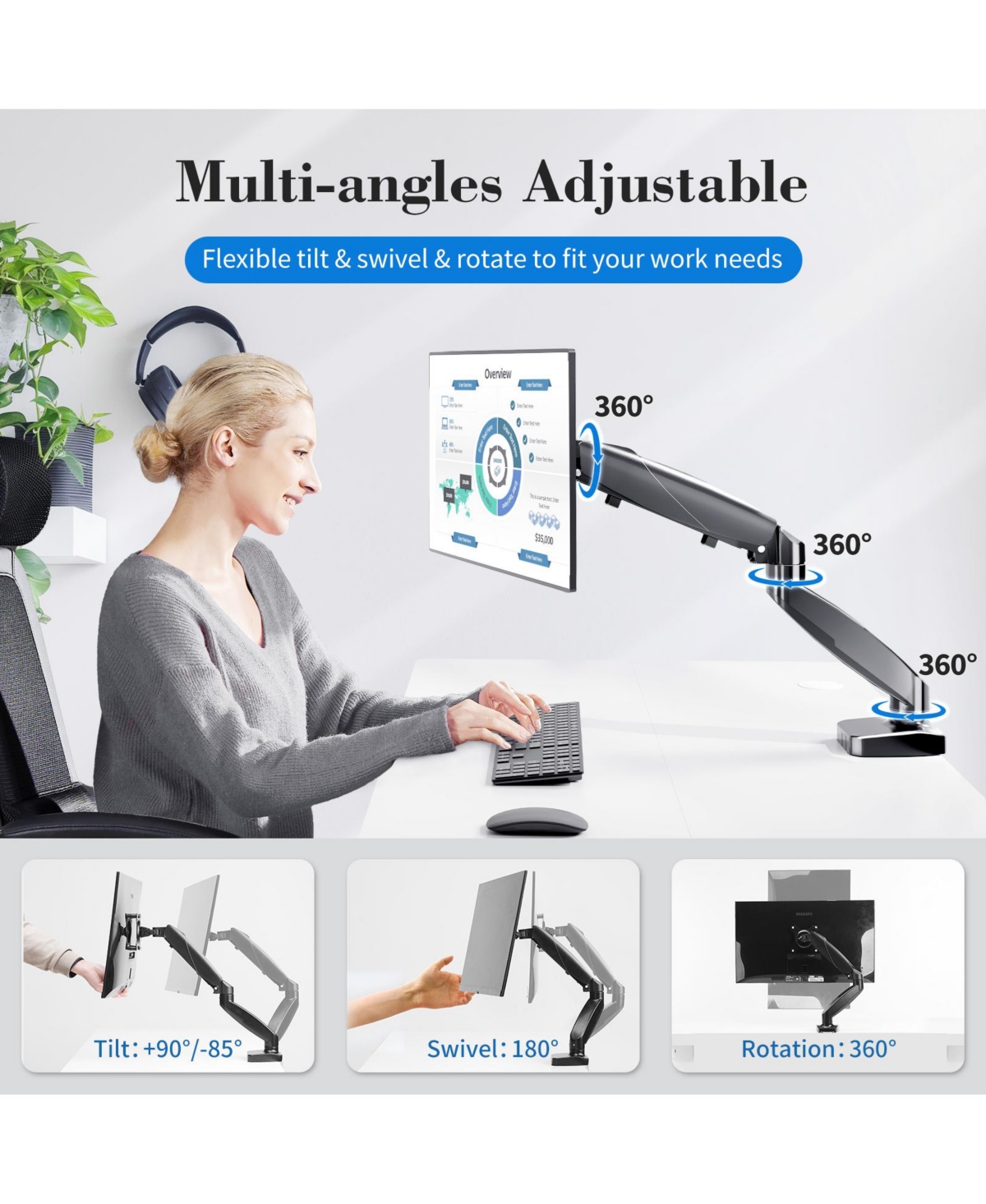 Streamdale Furniture Adjustable Monitor Arm for 15-27