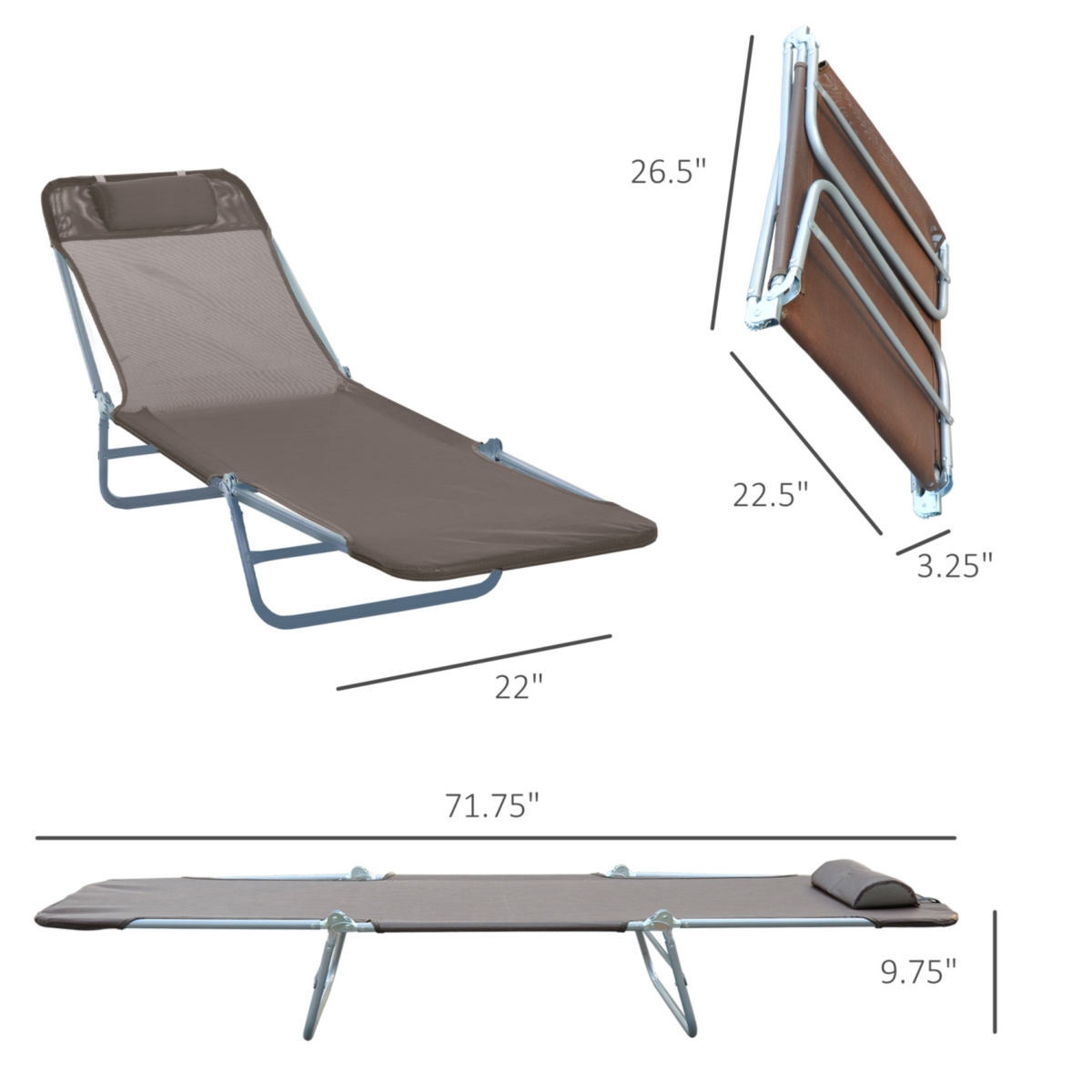 Streamdale Furniture Folding Sun Tanning Chaise Lounge with Reclining Back and Headrest
