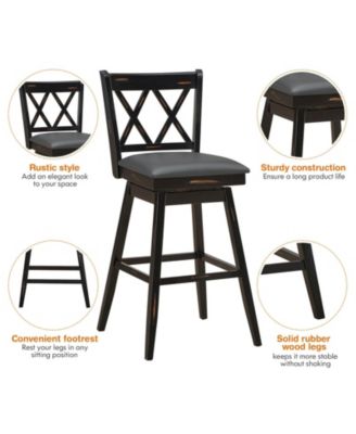 2 Pieces 29 Inch Swivel Counter Height Barstool Set with Rubber Wood Legs