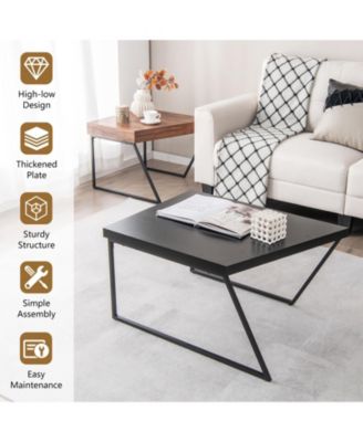 Set of 2 Coffee Tables with Powder-Coated Metal Legs, Modern Nesting Accent Tables