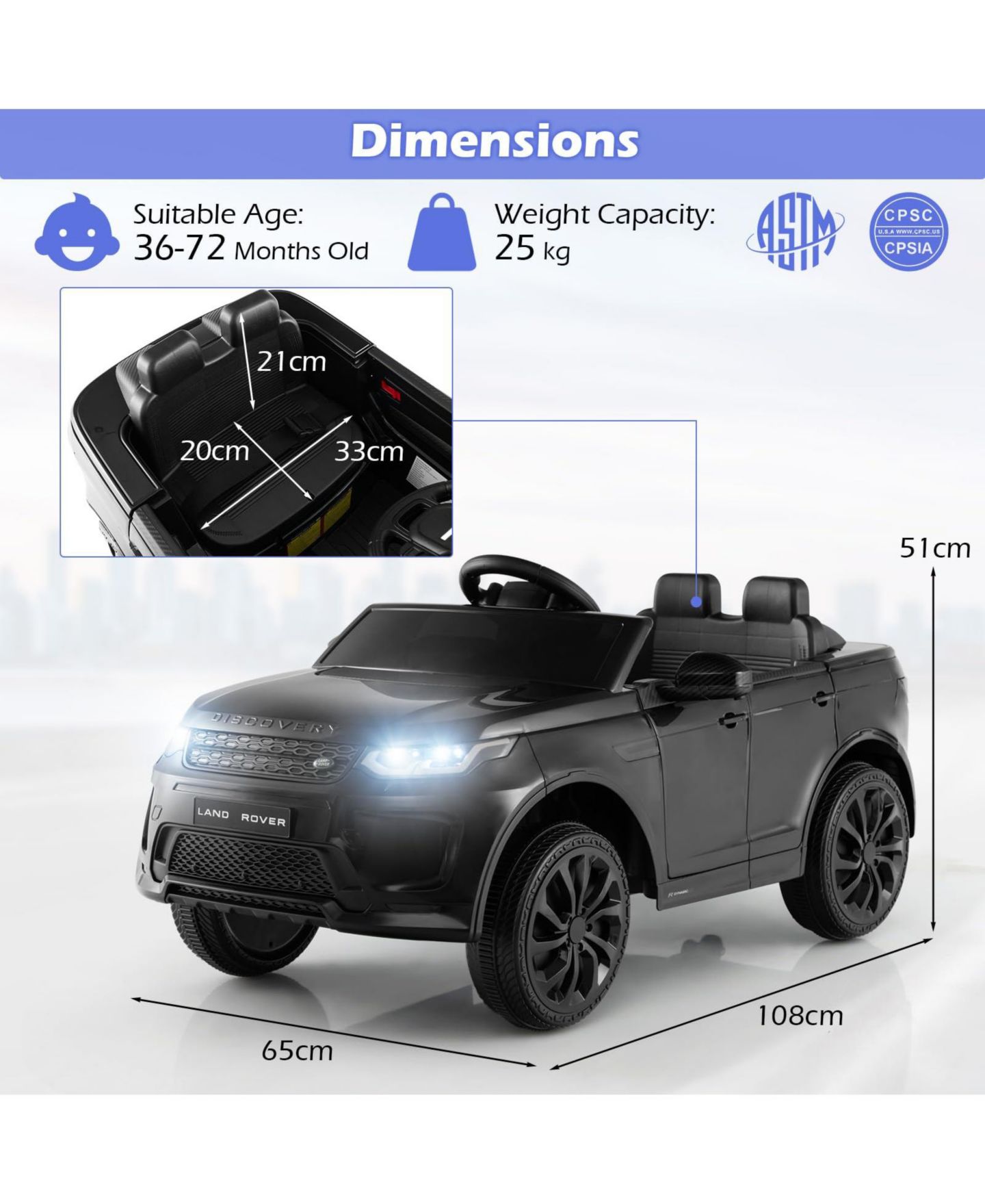 Детская игрушка VEBREDA 12V Kids Ride On Car with Remote Control Lockable Doors Slow Start System and LED Lights-Pink, цвет: Чёрный — фото 6