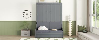 Streamdale Queen Size Murphy Bed Wall Bed with Cushion,Gray