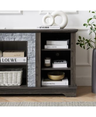 Mantel Stone TV Media Stand with Faux Stone Surround