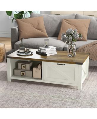 Rustic Farmhouse Coffee Table with Storage and Drawer