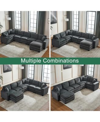 Modern U-Shaped 6-Seat Sectional Sofa with Ottoman and Pillows.
