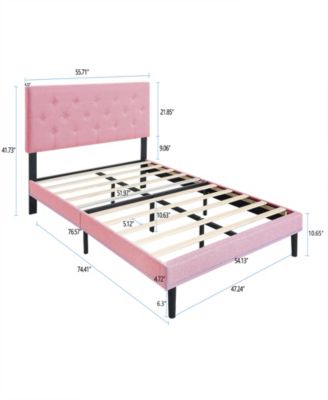 Modern Tufted Linen Platform Bed Frame with Slat Support, Pink