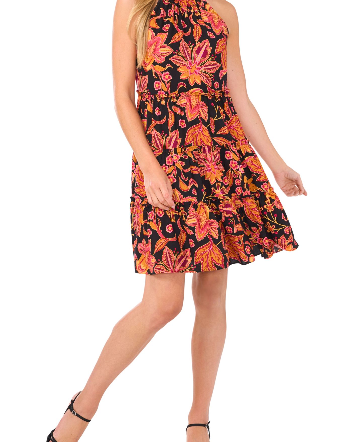 Женское платье CeCe Tiered Halter Neck, цвет: Насыщенный чёрный — фото 1