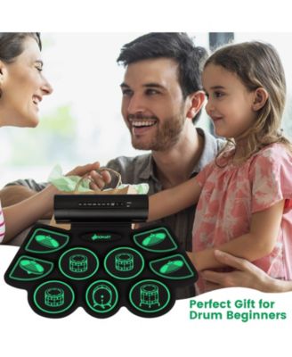 9 Pads Electronic Drum Set with Sticks & Pedals, Portable Roll-up Digital Drum Kit