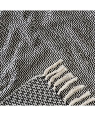 Premium Modern Diamond Woven Cotton Blanket with Tassels, Throw