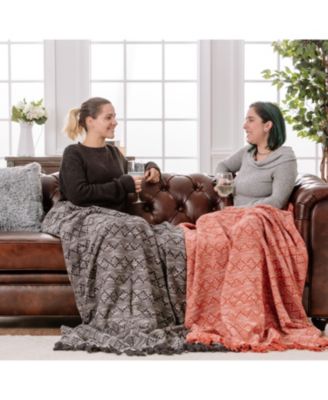 Premium Modern Diamond Woven Cotton Blanket with Tassels, Throw