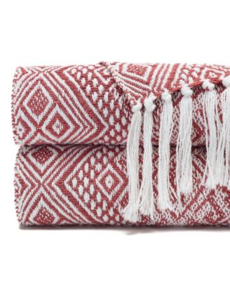 Premium Modern Diamond Woven Cotton Blanket with Tassels, Throw