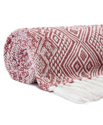 Premium Modern Diamond Woven Cotton Blanket with Tassels, Throw