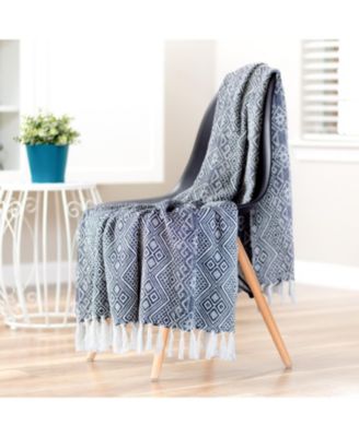 Premium Modern Diamond Woven Cotton Blanket with Tassels, Throw