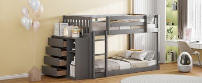 Streamdale Twin over Twin Bunk Bed with 4 Drawers and 3 Shelves-Gray