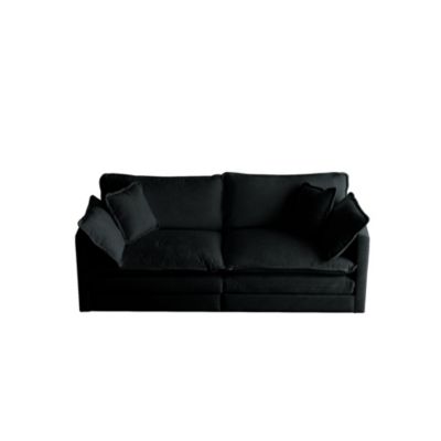 Black Chenille 2-Seat Upholstered Loveseat with Pillows