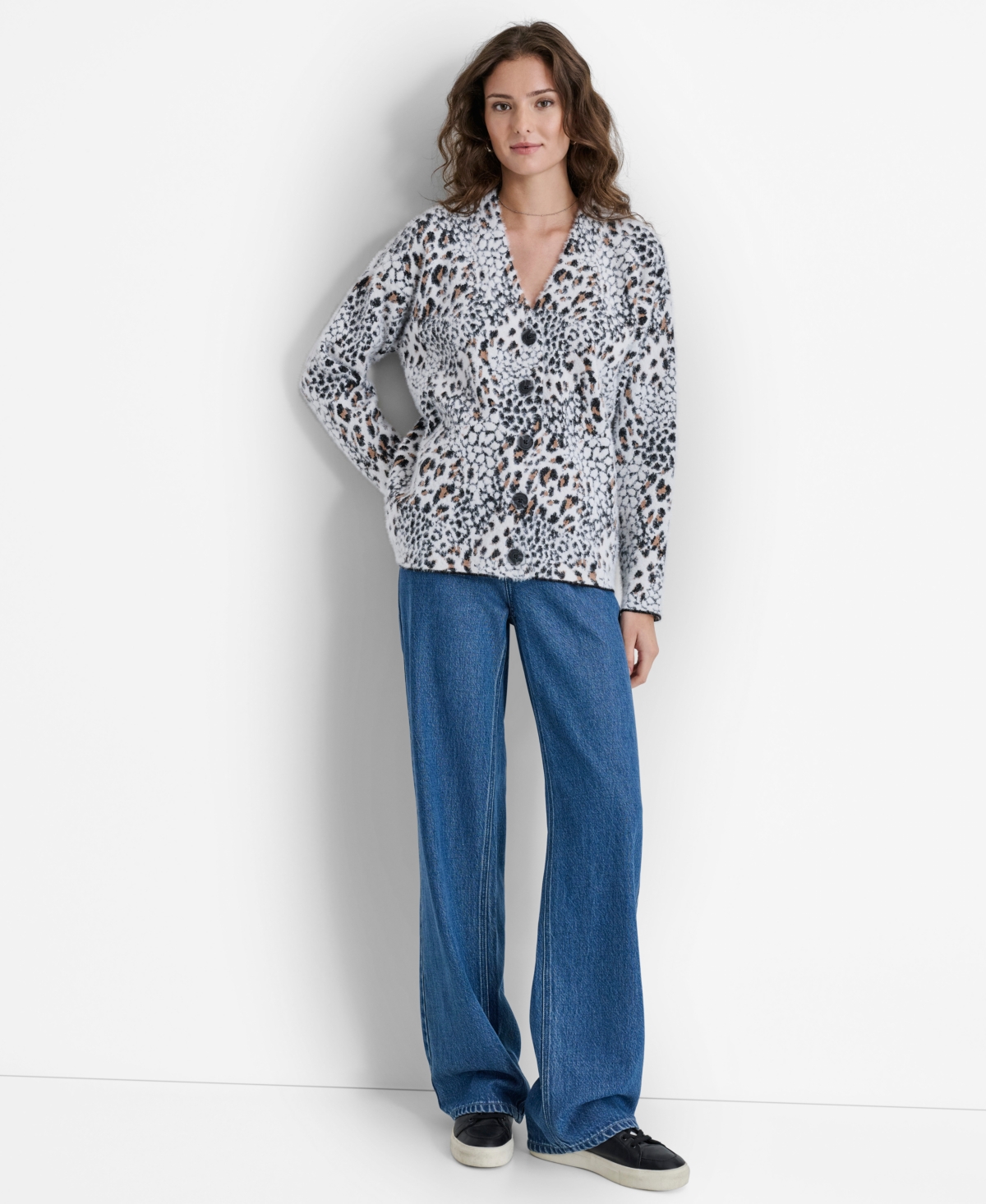 Dkny Women's Animal-Print Textured Long-Sleeve Cardigan