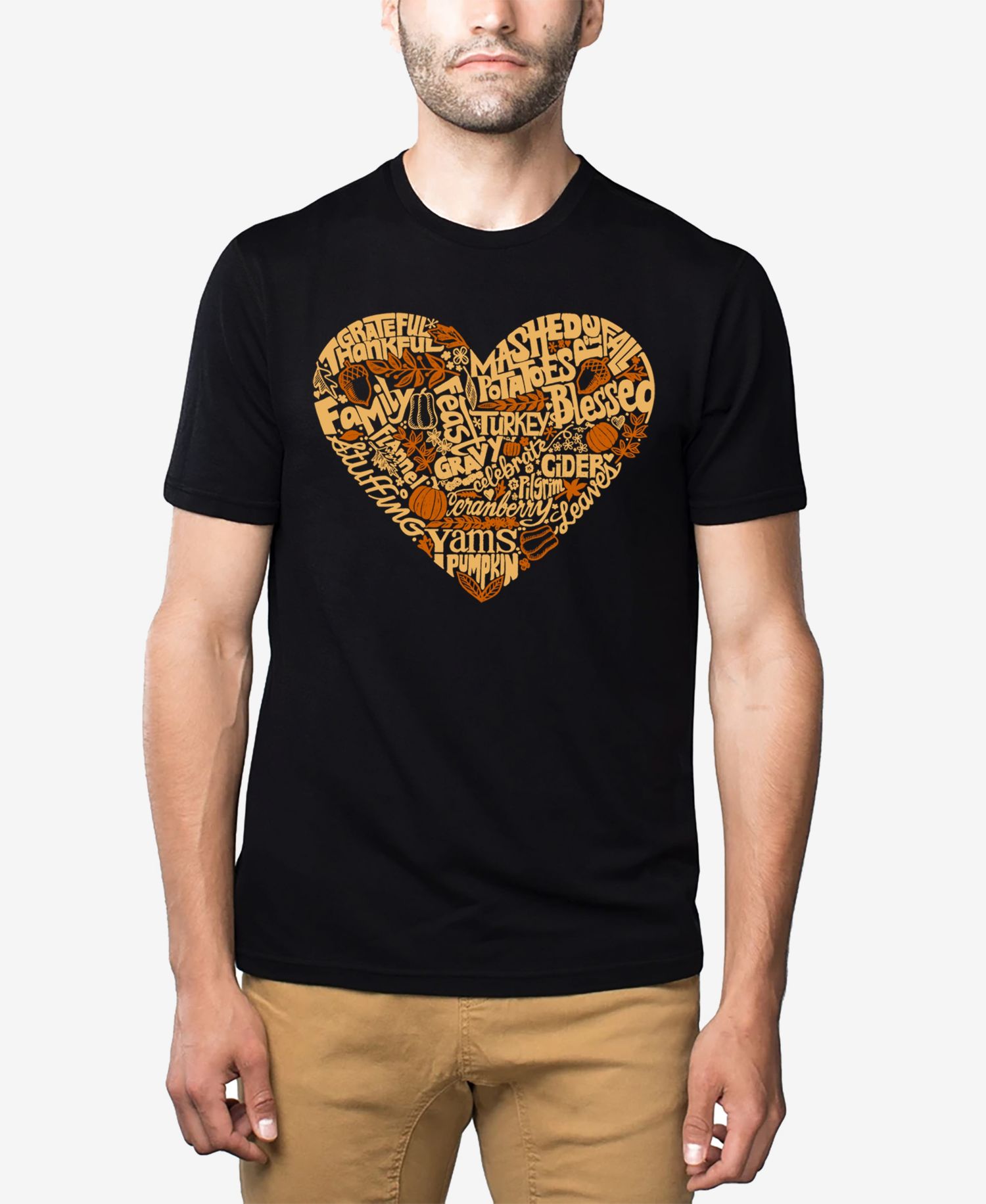 Men's Cotton/Poly Blend Word Art T-Shirt - Thanksgiving Heart