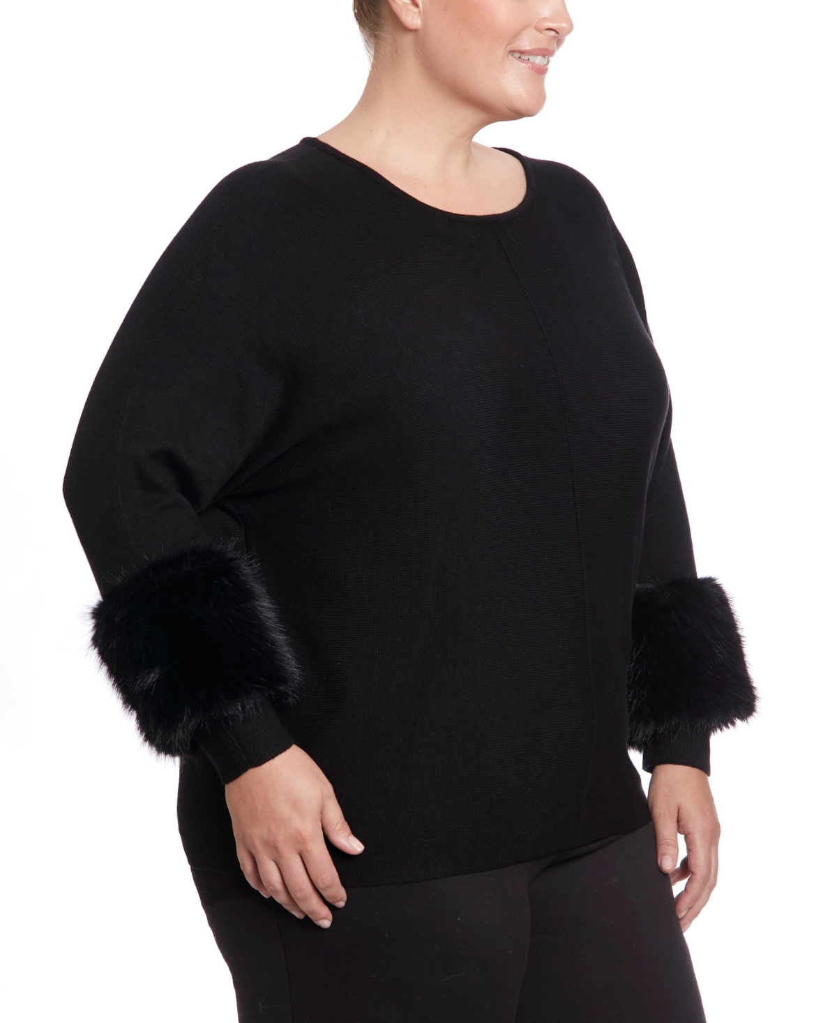 Joseph A Plus Size Faux Fur Cuff Dolman Pullover Sweater