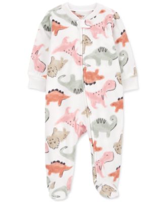 Carter's - Baby Girls 1-Piece Dino-Print Fleece Zip-Up Footed Sleep & Play Pajamas