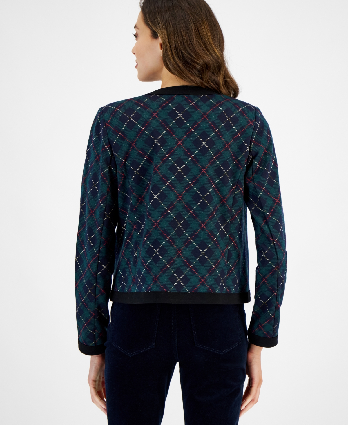 Tommy Hilfiger Women's Argyle-Print Open-Front Jacket